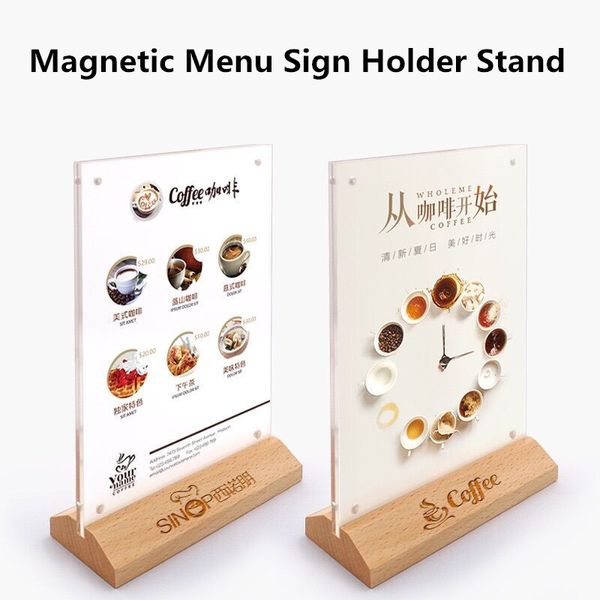 A6 magnétique acrylique porte-affiche acrylique T forme Table présentoir, Double face porte-affiche Restaurants Menu cadre publicitaire