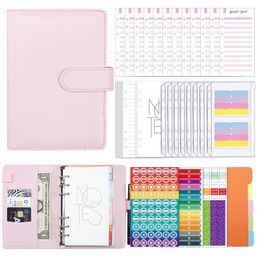 A6 PU Classeur Budget Macaron Organisateur Spirale Planificateur Bloc-Notes Couverture avec Fermeture Éclair Enveloppes Poches