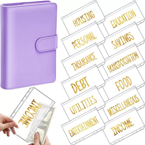 A6 PU Cuir Binder Budget Cash Envelope Organizer Personal Wallet 12 Binder Pockets Zipper Folders pour Planner Saving Money ss1118