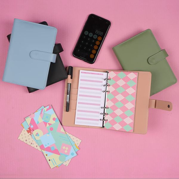 A6 PU Le cuir budgétaire Binder cahier Organisateur enveloppes de l'argent pour économiser en espèces avec des enveloppes en espèces, des feuilles de dépenses et un stylo marqueur