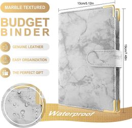 A6 PU Leather Marble Notebook Binder Budget Planner Money Organizer pour les économies en espèces avec 6 poches d'enveloppe à glissière Stickers 240508