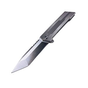 A6702 Couteau pliant Flipper de haute qualité D2 Satin Tanto Blade CNC Poignée en acier inoxydable Roulement à billes Ouverture rapide EDC Couteaux de poche Outil extérieur