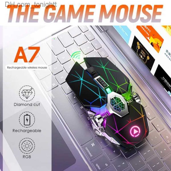 A7 souris de jeu sans fil souris de bureau muet rechargeable optique 2.4G USB ergonomique 1600DPI LED souris silencieuse rétro-éclairée pour ordinateur portable PC Q230825