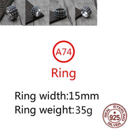 A74 S925 Sterling Silver Ring Fashion Retro Persoonlijkheid Agressief drie lagen Cross Flower Hip Hop Letter Net Red Punk Style Sieraden Gift voor Lover Letter