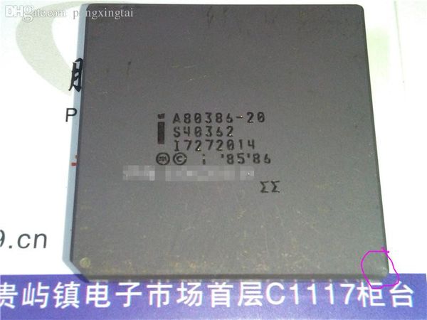 A80386-20. S40362, paquete de cerámica Gold 132 pin PGA MICROPROCESADOR, 386 CPU Collection. Procesador vintage A80386. Viejas fichas