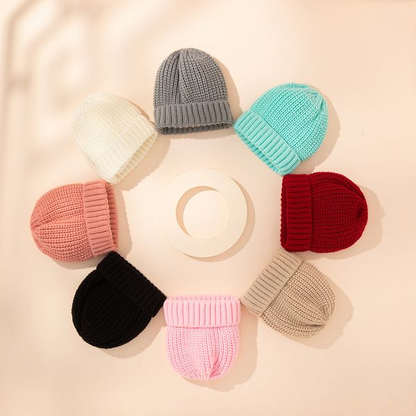 A861 Automne Hiver Infantile Bébé Chapeau Enfants Bonnet Tricoté Filles Garçons 0-3 Mois Bébés Bonnets Chauds Chapeaux 8 Couleurs