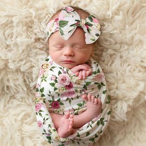 A886 Florals Baby Baby Swaddle Wrap Deken Wraps Dekens Nursery Bedding Babies Wrapped Doek met hoofdband Foto Props