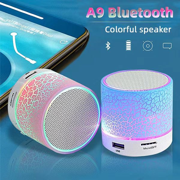 A9 Portable Bluetooth Altavoz inalámbrico FM TF Tarjeta Led Audio Audio Player MP3 PC PC Mini Luz de Pistola de acero Emitiendo siete color de luz Color estéreo