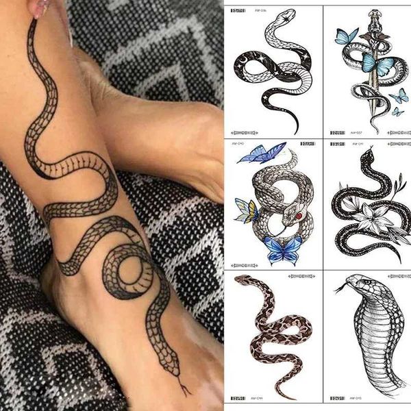 A93X Tattoo Transfer Women Snake Tattoos Tattoos Pegatinas impermeables Hotwife Henna Henna Tattoo Fake Body Art Festival Accesorios Fashion Girl 240427