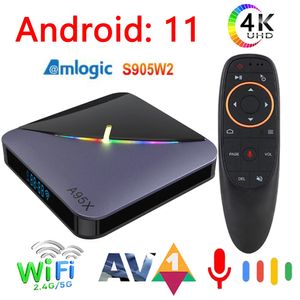 Android 11 Smart TV Box A95X F3 AIR II 4K RGB LICHT 2.4/5G Dual Wifi Amlogic S905Y4 BT5.0 Set Topbox 4GB RAM 32 GB 64 GB ROM met spraakbedieningen