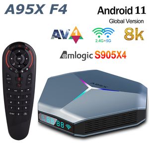 A95X F4 Amlogic S905X4 RGB Light TV Box Android 11 4G 64GB 128GB Prise en charge du double lecteur multimédia Wifi 8K G30S Télécommande vocale
