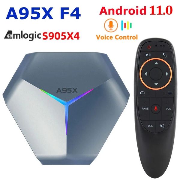 A95X F4 Android 11.0 TV Box con control de voz G10 Amlogic S905X4 8K RGB Light Smart TVbox 4GB 64GB 32GB 128GB eMCP Plex media server 2.4G 5G Dual WIFI Bluetooth 2G 16G