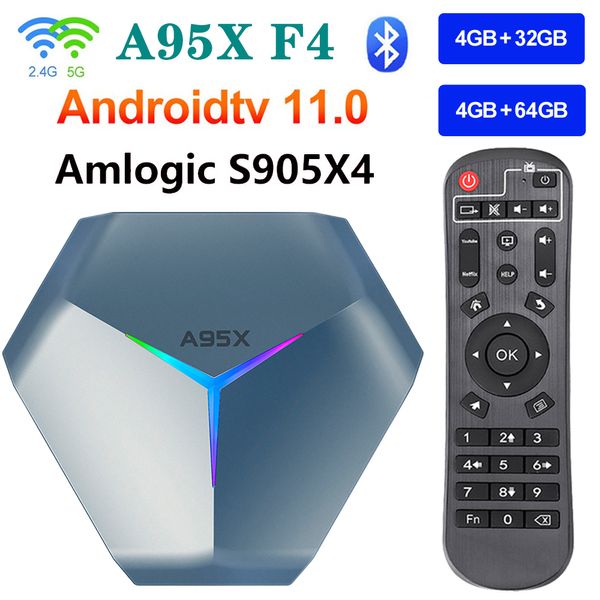 A95X F4 Android TV Box avec télécommande vocale G20 Amlogic S905X4 8K RGB Light Smart Android11.0 TVbox 4GB 32GB eMCP Plex media server 2.4G 5G Dual WIFI Bluetooth 2G 16G