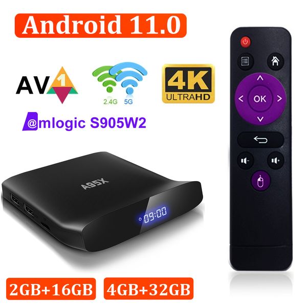 A95X W2 AMLOGIC S905W2 TV Box 4 Go 32 Go 2G 16G Dual Band WiFi 2.4G / 5G BT5.0 Smart Media Player avec Affichage LED 4G 32G 4GB64GB Android 11.0 TVBox Android11