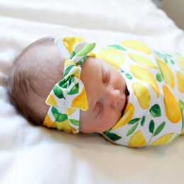 A980 Babies Mousseline Swaddle Wrap Deken Wraps Fruit Print Dekens Kwekerij Beddengoed Towelen Baby Zuigeling Verpakt Doek met Hoofdband