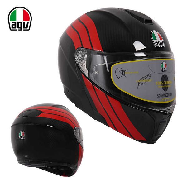 AA Designer Casque intégral ouvert Agv en fibre de carbone Casque sans visage pour hommes et femmes Anti-buée Moto Racing Casque intégral couvert Toutes saisons Sécurité Moto R7JK