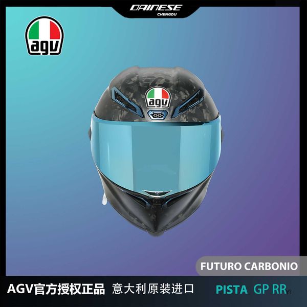 Casque de moto intégral à visage ouvert AA Designer Casque de moto Italie Agv Pista Gp Rr Casque de course en fibre de carbone forgé Rossi Future Ice Blue Exclusif YI-IANH