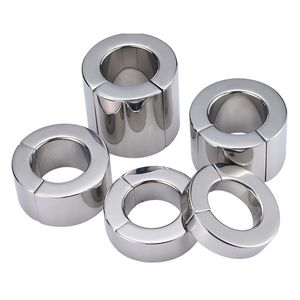 AA Diseñador Juguetes Sexuales Unisex Metal Escroto Colgante Bola Camilla Testículo Peso Anillo para el pene Restricción del pene Cerradura magnética de acero inoxidable Anillo de entrenamiento Juguetes sexuales para hombres