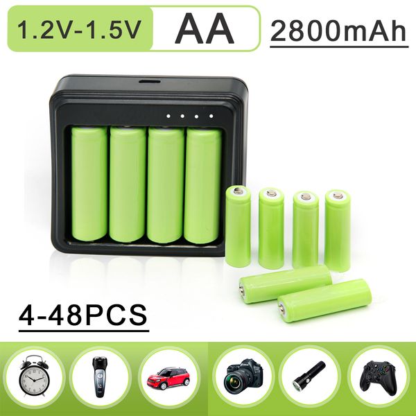 Batería AA Ni-MH 1,2 V 1,5 V batería recargable 2A batería precargada baterías AA de baja autodescarga 2.8Ah para control remoto de cámara