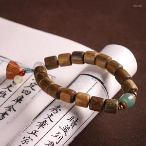 AA Strand Vert Bois de Santal Anneau Unique Corde À Main Jade Barrel Perles Texte Jouer Bracelet Bouddhiste En Bois Style Ethnique Femmes Hommes Cadeau 2023