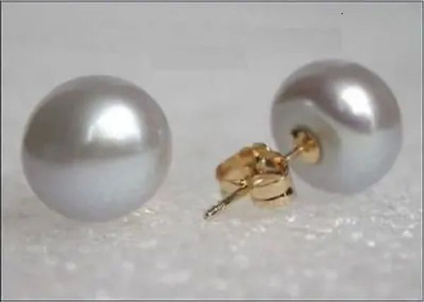 Boucles d'oreilles en perles grises Akoya AAA 1011 mm OR jaune 14 carats 240109