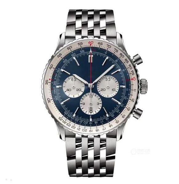 AAA Bretiling Watch Navitimer Chronograph Quartz Movement Steel Limited Blue Calal 50e anniversaire Sapphire montres STRAPE STRAPE Men de bracelet