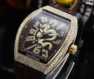 AAA Classic Men's Luxury Watch Master Full Diamond Dragon Design Automatic Quartz Beweging Kijk Lederen band 42 mm grote wijzerplaat
