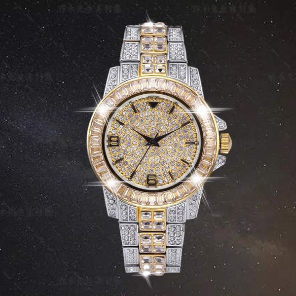 AAA CZ Bling Diamond Men's Watch Role 18K Gold plaqué glace Out Quartz Iced Wrist Wistches For Men Male Malles étanché