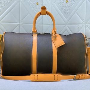 AAA Diseñador Bolsa de lona Lages de cuero Creativo Marrón Flores negras Ing Hags 50 cm La gran capacidad Hombres Mujeres Lage Bolsas de viaje de fin de semana