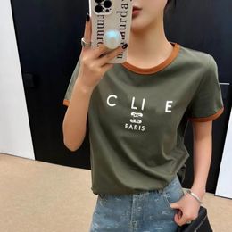 Camisa de diseñador de moda AAA ropa para mujer CE Summer Nuevo estilo impreso T Lo suelto Contraste redondo Cuella corta Top marca de celular