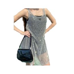 AAA Fashions femmes brillant strass robe Sexy haut court gilet mode Denim soutien-gorge hauts sans manches fronde gilets femme robes taille S-L