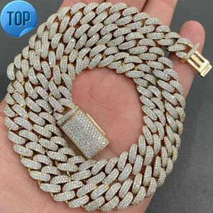 AAA GEMS 12 mm Moisanite Cuban Link Chain 18K Gold Over Silver Iced Out Chain 3 Rows Men Hip Hop Cuban Link Collier