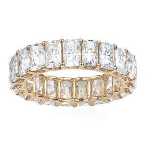 AAA GEMS Anillo de compromiso de oro de 14 quilates con corte radiante y diamante de eternidad, anillo de moissanita para mujer, diseño de boda