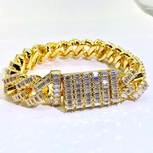 Aaa Gems Emerald Cut Moissanite Cuban Chains Solid Sterling Sier Hip Hop Baguette Bracelet pour le rappeur