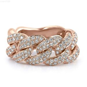 Aaa Gems Anillo de eslabones cubanos de oro de 14 quilates para hombre estilo hip hop redondo Vvs Moissanite anillo para boda