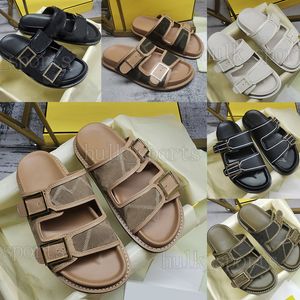 Men dames sandalen ontwerper strand canvas glijbanen schoenen rubberen zolen dubbele riem platte gesp slippers muilezel schoenen lederen zomer slippers