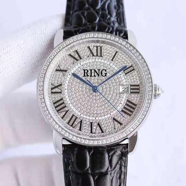 AAA Full Diamond Watch Full Watch Calfskin Strap Taille 42mm316L Case en acier inoxydable 50 mètres Résistance à l'eau