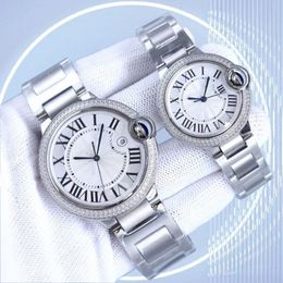 Aaa Mens Designer Femme 36mm 40mm Cadran Blanc Double Rangée Diamant Lunette Saphir Ballon Bleu Étanche 904L Boucle Pliante En Acier Couple Montre