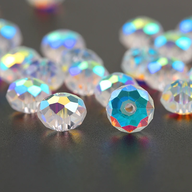 AAA 품질 4/6/8mm 패싯 Rondelle Austria Beads Crystal AB 유리 둥근 구슬 브레이슬릿 목걸이 제작을위한 느슨한 구슬