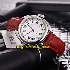 Kwaliteit Valentijnsdag Gift Verjaardagscadeau Clede WSCL0017 White Dial Quartz Womens Watch Silver Case Lederen Strap Lady Horloges