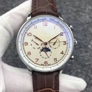 hoge KWALITEIT heren lederen automatische mechanische roestvrij stalen armband horloge sport heren zelfopwindende maan sterren horloges polshorloges