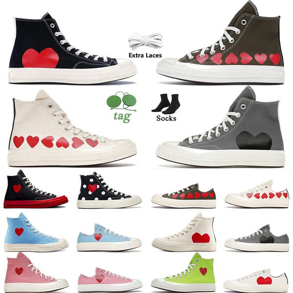 aaa+Quality OG High Top Vintage Comme Des Garcons X 1970s Designer Canvas Shoes Femmes Hommes All Star Classic 70 Chucks Taylors Low Multi-Heart Trainers Sport Sneakers