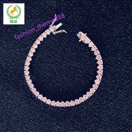 Bracelet de Tennis en Zircon rose à trois griffes AAA, rangée simple, 3mm 4mm, Boutique Hip Hop