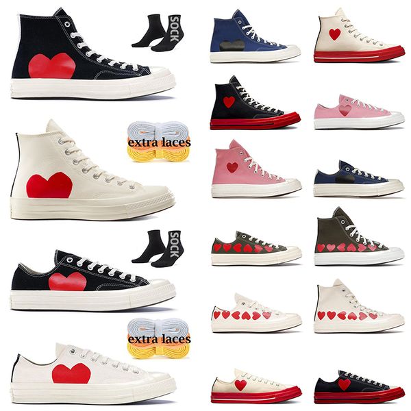 AAA + Top High Vintage Comme Des Garcons X 1970S Designer Casual Canvas Chaussures Femmes Hommes All Star Classic 70 Chucks Taylors Low Multi-Heart chaussures Fashion Sneakers