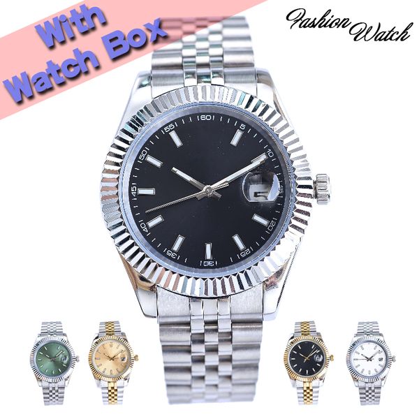 AAA qualité supérieure automatique mécanique hommes femmes montres argent bracelet en acier inoxydable cadran noir montre de créateur lumineuse différents styles et couleurs avec boîte de montre