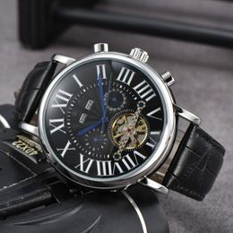 AAA Tops Luxe lederen mechanische heren roestvrij staal automatisch horloge sport heren zelfopwindende horloges tourbillon mannelijke polshorloges