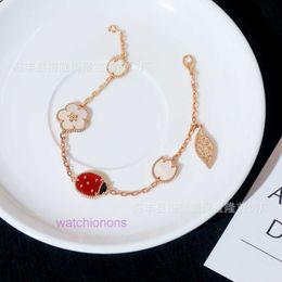 AAA VANCLLF Bracelet de luxe de haute qualité Version Seven Star Ladybug Five Flower Bracelet Gold Double-Side Red Jade Marrow Lucky Femme