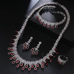 AAA Zircon 4 pièces de luxe Vintage gland goutte d'eau de mariage collier de mariée boucles d'oreilles ensemble femmes Dubai bijoux costume 240115