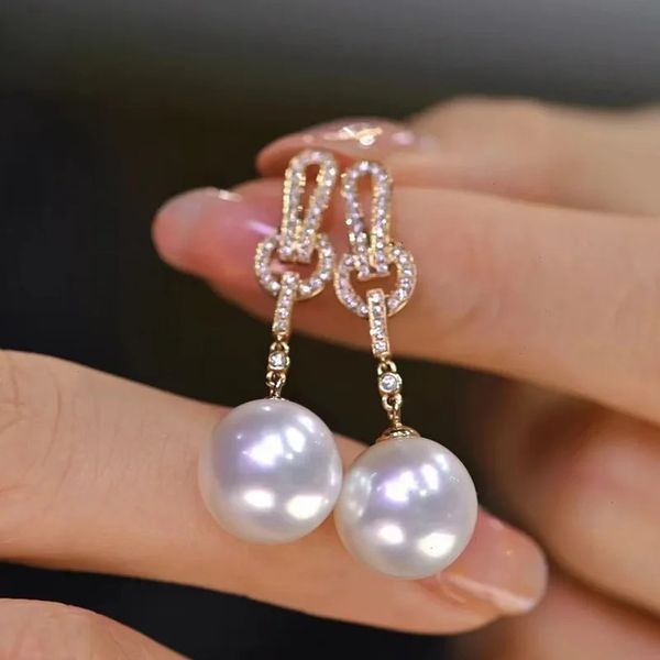 AAAA 1011mm Natural Australiano Mar del Sur Pendientes de perlas blancas cuelgan los pendientes de plata esterlina 925 perla 240401