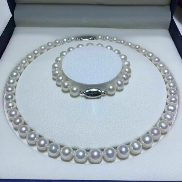 AAAA japonais Akoya 910mm collier de perles blanches 18 pouces Bracelet 758 pouces ensemble 925s 240106